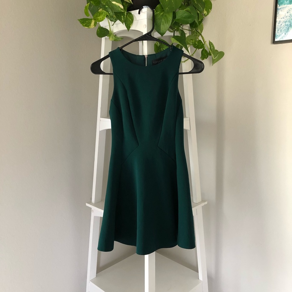 Topshop Petite Deep Green Mini Dress - XXS